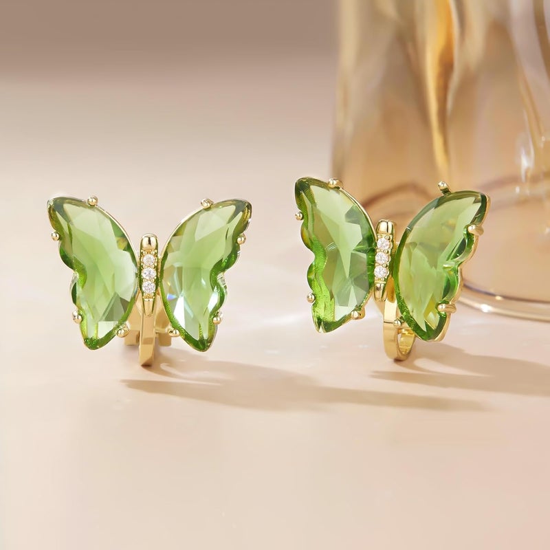 YOQUCOL Butterfly Shape Crystal Clip On Earrings Non Pierced Golden Stud for Women - Image 5